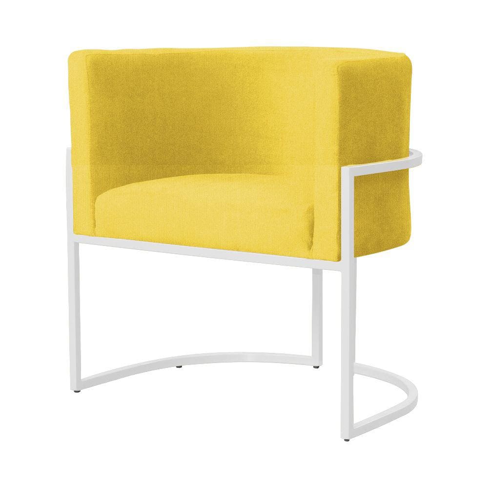 Poltrona Decorativa Luana Suede Amarelo Base Branca Ms Decor