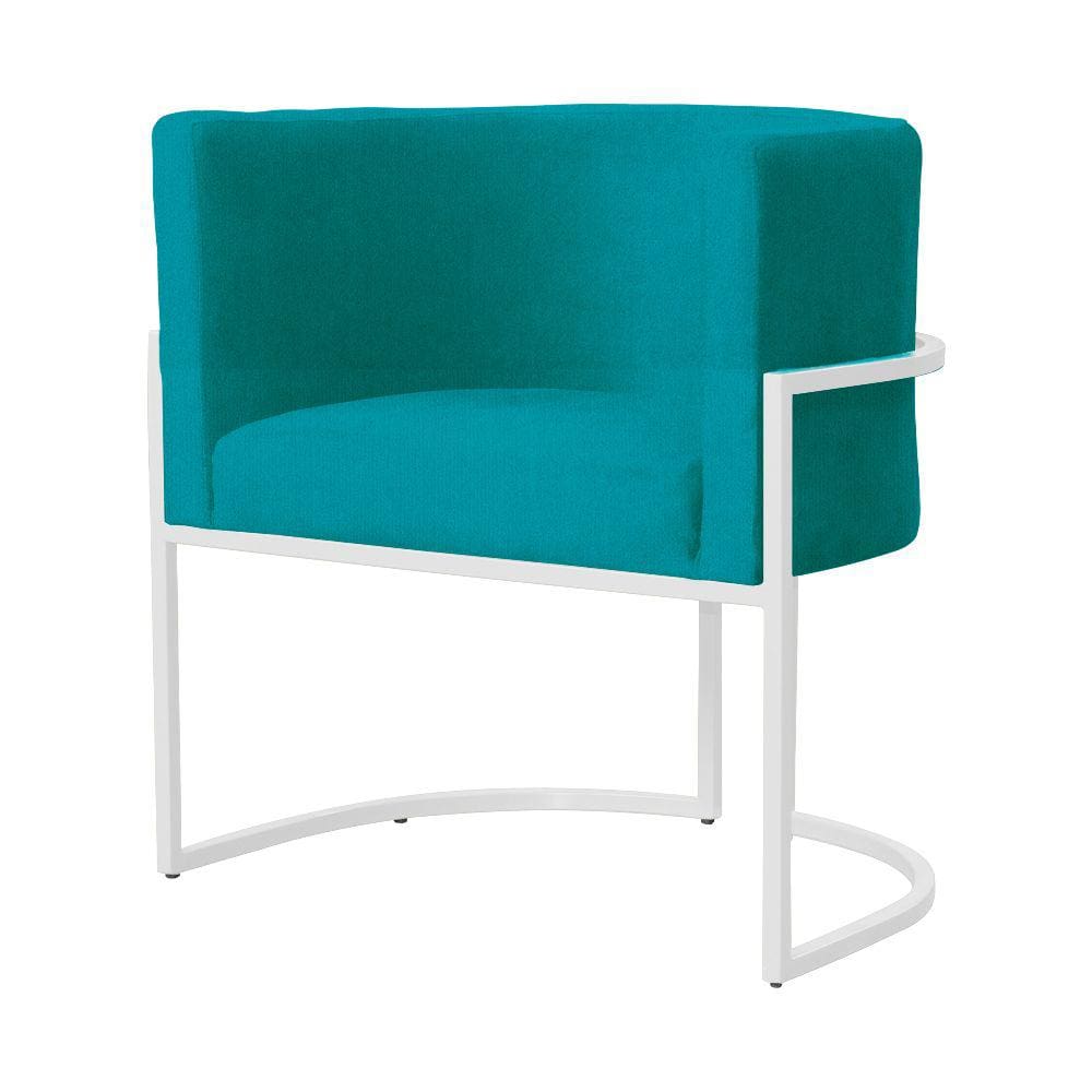 Poltrona Decorativa Luana Suede Azul Tifany Base Branca Ms Decor