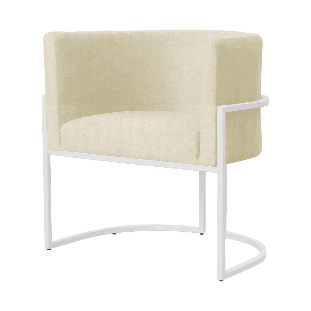 Poltrona Decorativa Luana Suede Marfim Base Branca Ms Decor