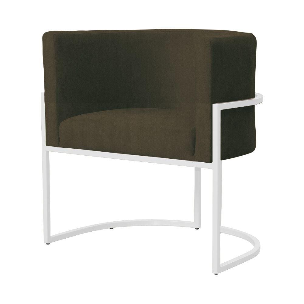 Poltrona Decorativa Luana Suede Marrom Base Branca Ms Decor