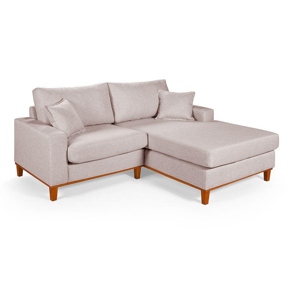 Sofa Living 2 Lugares Chaise Revestido Linho Base em Madeira