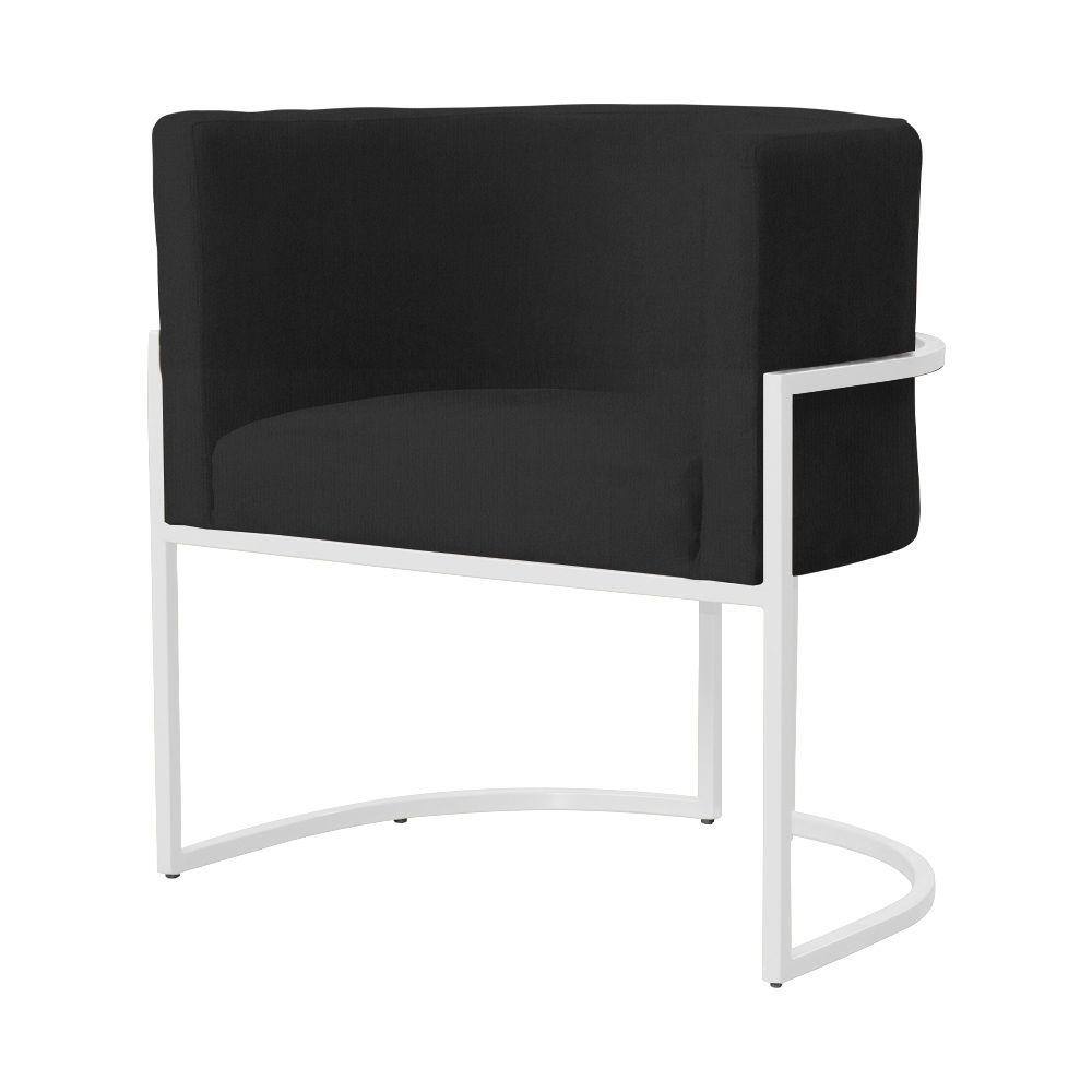 Poltrona Decorativa Luana Suede Preto Base Branca Ms Decor