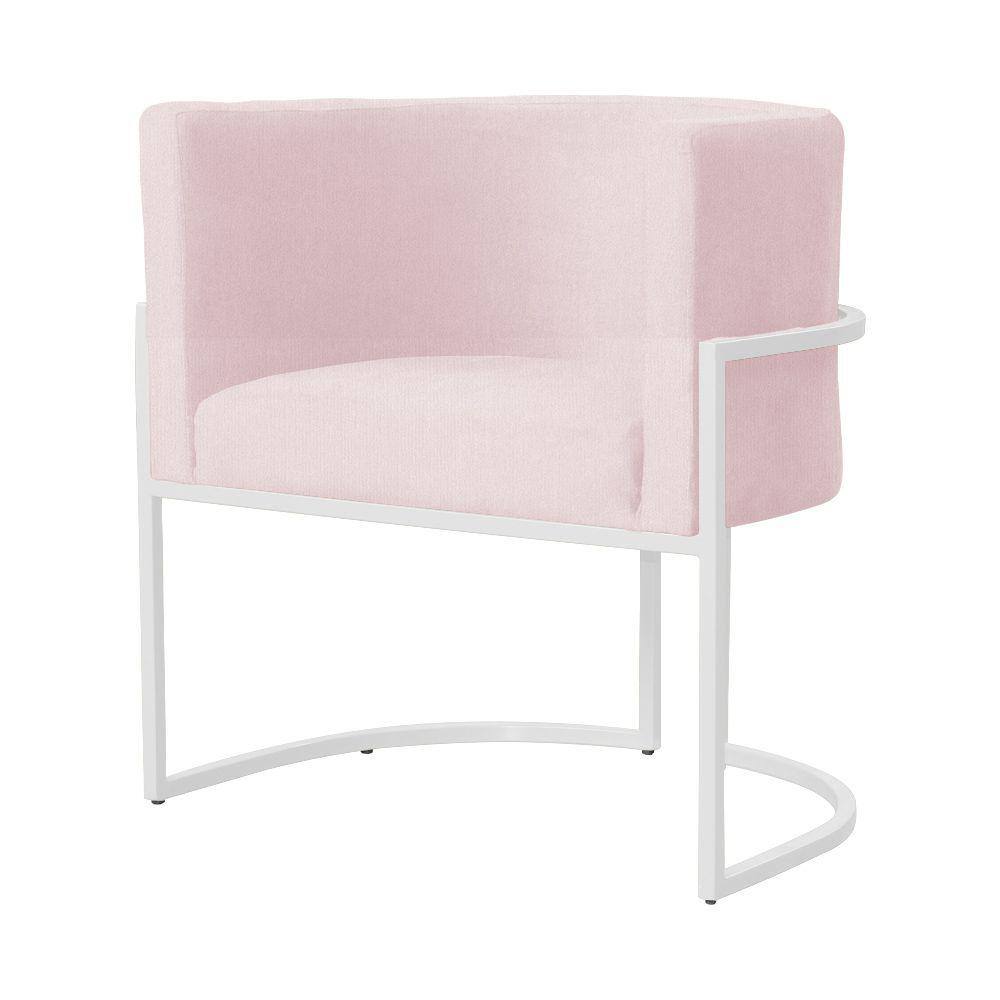 Poltrona Decorativa Luana Suede Rosa Bebê Base Branca Ms Decor