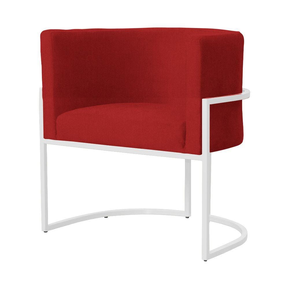 Poltrona Decorativa Luana Suede Vermelho Base Branca Ms Decor