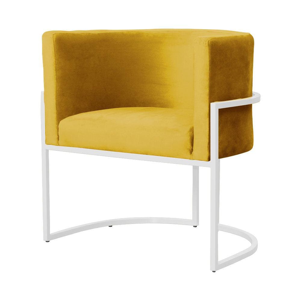 Poltrona Decorativa Luana Veludo Amarelo Base Branca Ms Decor