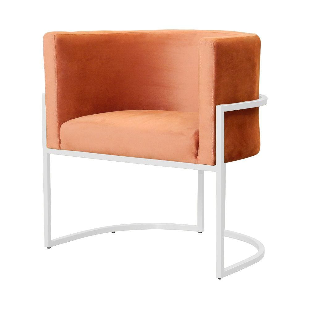 Poltrona Decorativa Luana Veludo Terracota Base Branca Ms Decor