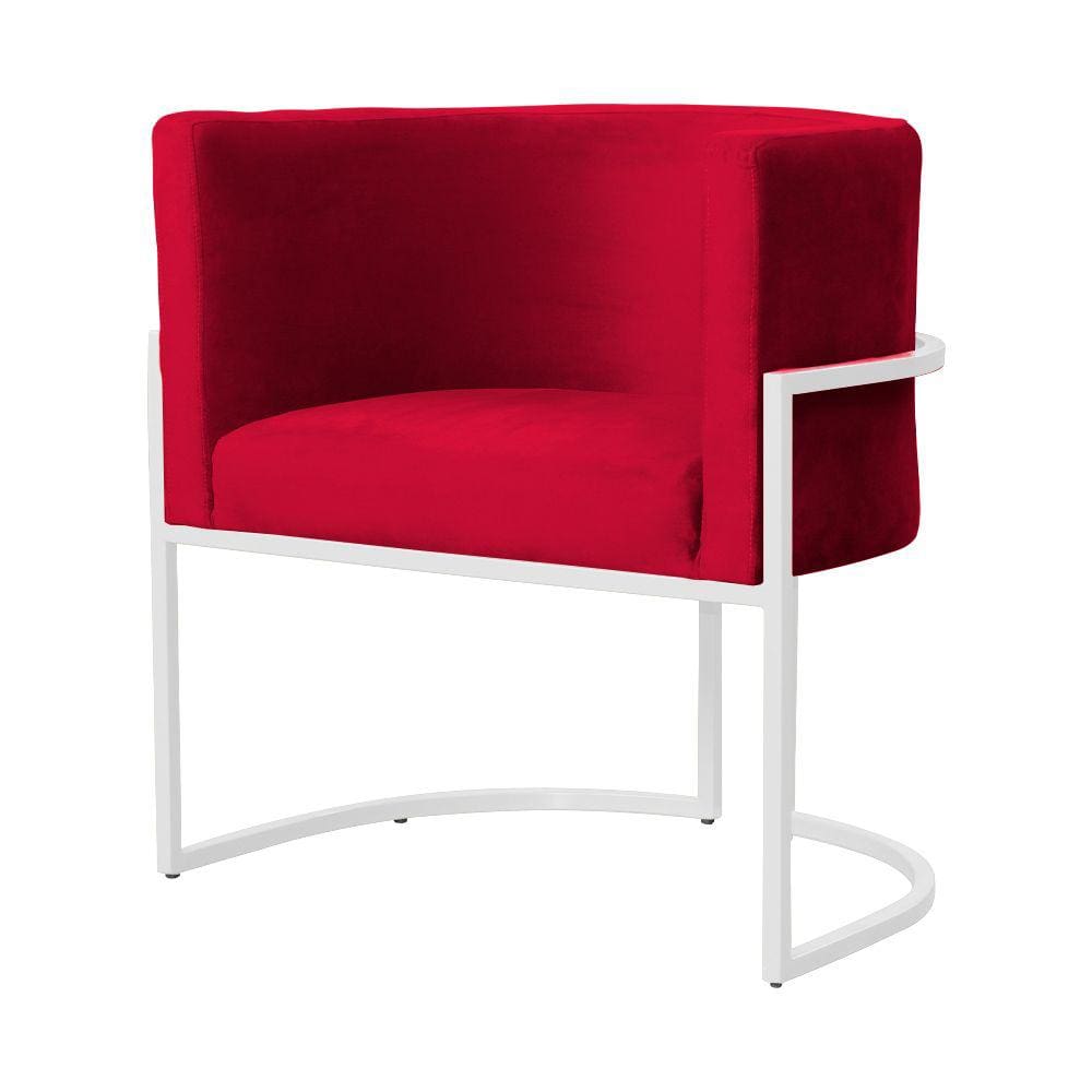 Poltrona Decorativa Luana Veludo Vermelho Base Branca Ms Decor
