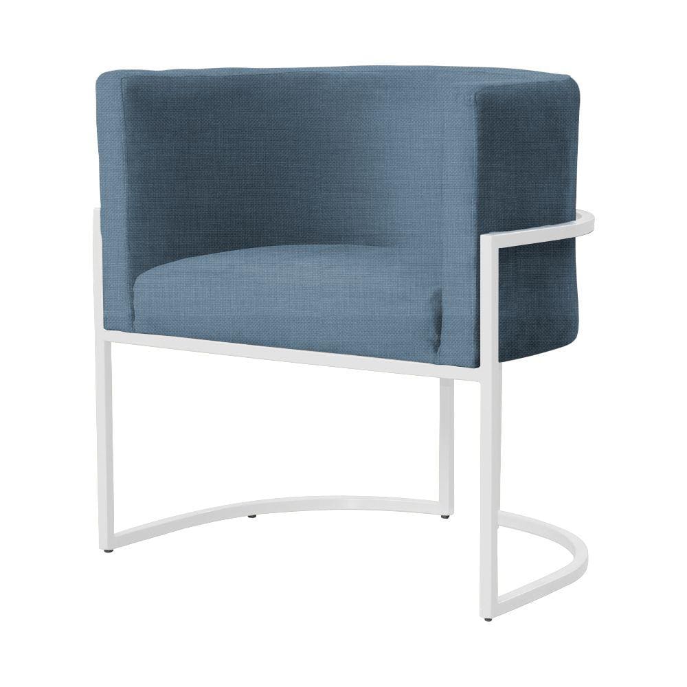 Poltrona Decorativa Luana Linho Azul Marinho Base Branca Ms Decor