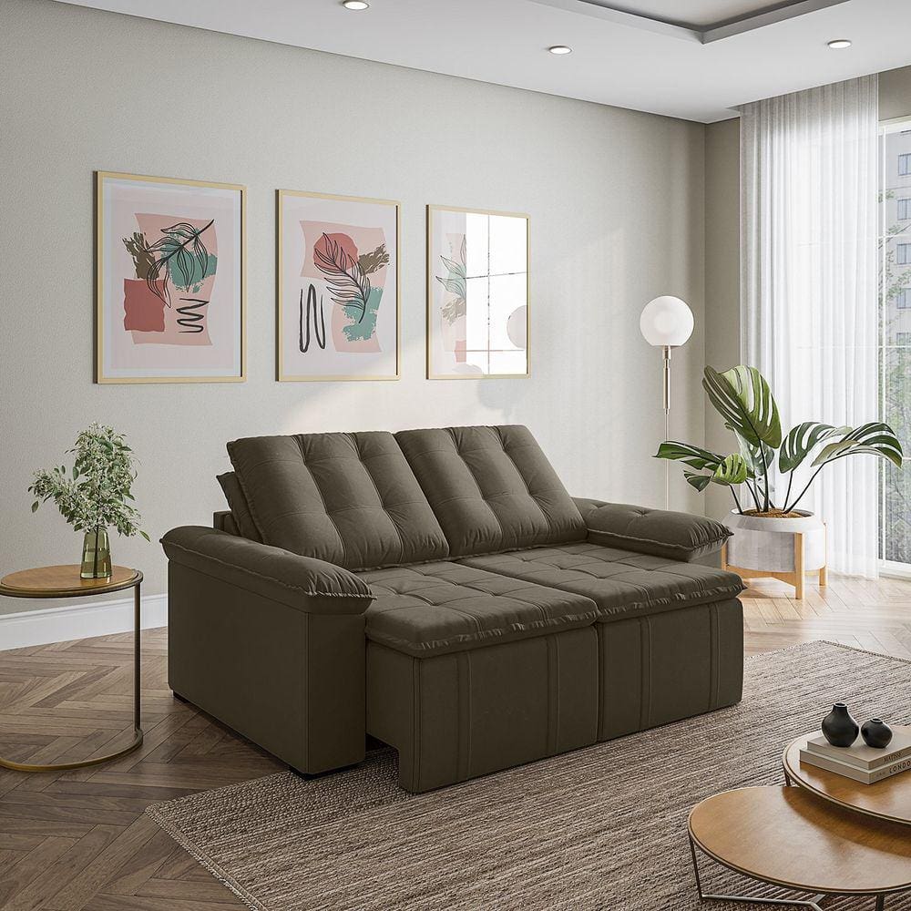 Sofá Palmeira Retrátil Reclinável sem Caixa 3 Lugares 180cm Veludo com Molas CabeCasa MadeiraMadeira Grafite