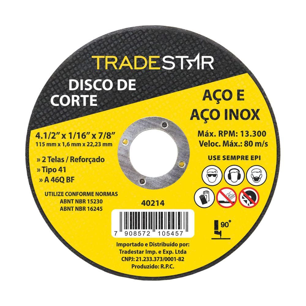Disco Corte Fino Inox 4.1/2\" 115x1,6 mm Esmerilhadeira Tradestar