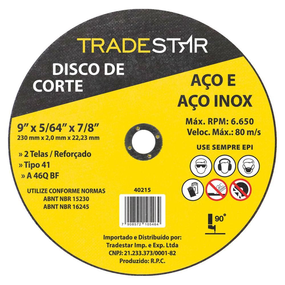 Disco Corte Inox 9\" 230x2,0 mm Esmerilhadeira Tradestar