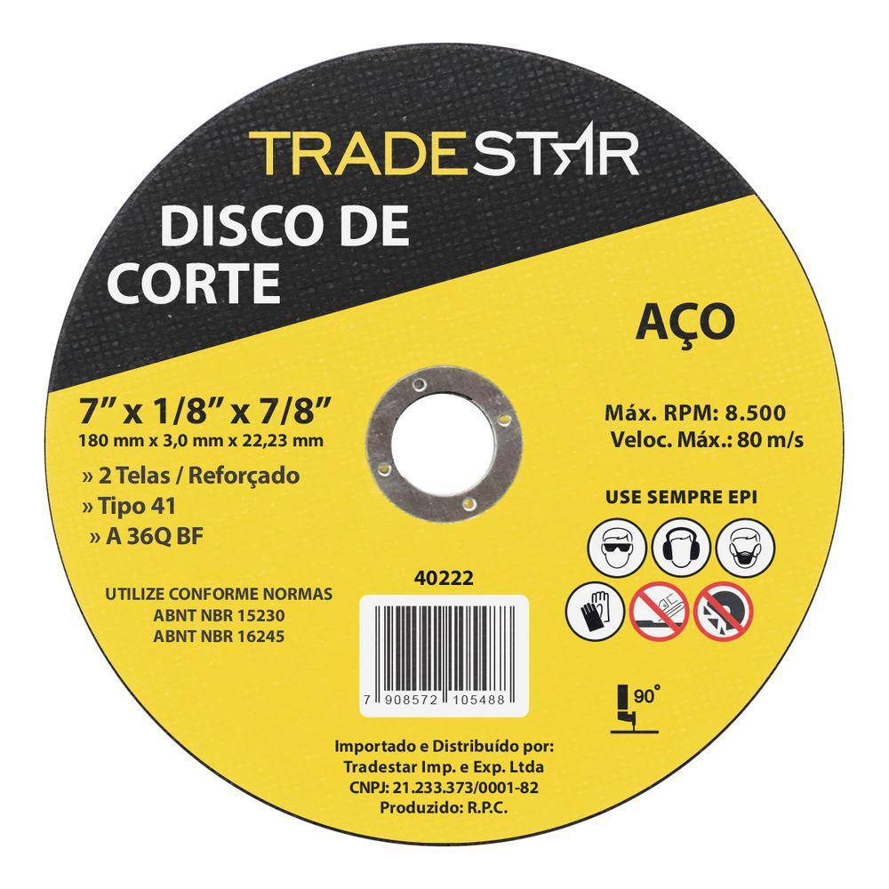 Disco Corte Metal 7\" 180x3,0 mm Esmerilhadeira Tradestar
