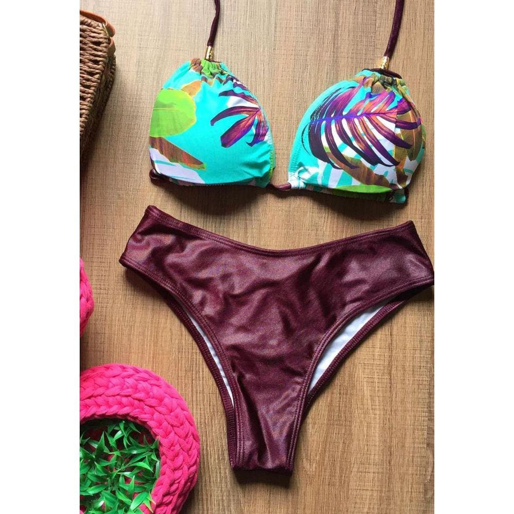 Biquíni Meia Taça Estampado Calcinha Asa Delta Empina Bumbum
