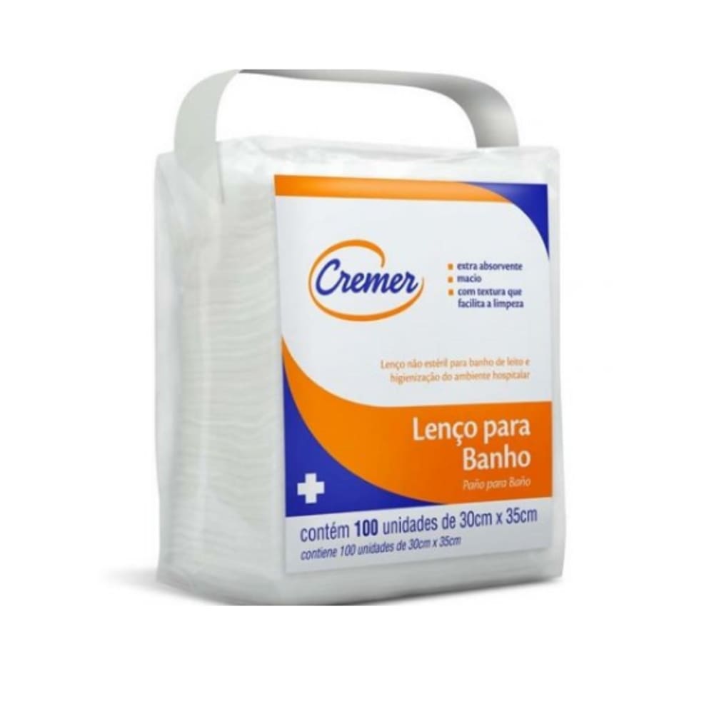 Lenço Para Banho Cremer 100Und 30X35cm Alta Absorção Macio