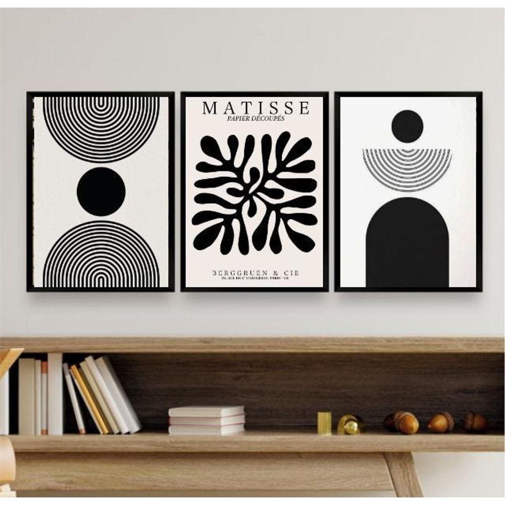 Kit 3 quadros abstratos 45x34cm - madeira branca