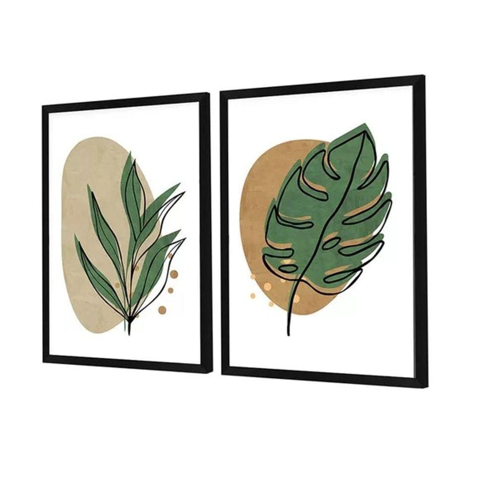 Dupla de Quadros Decorativos Boho Plantas Verdes