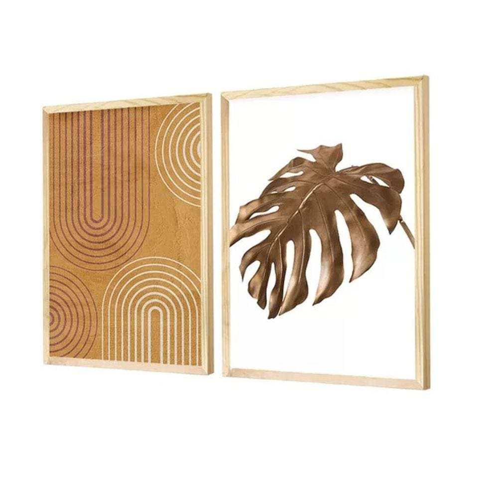 Dupla de Quadros Decorativos Abstrato Boho Folhagem