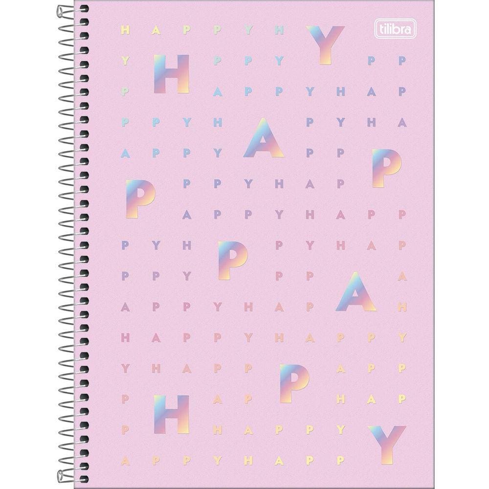 Caderno Espiral Universitário Capa Dura 10 Matérias Happy 160 Folhas -Tilibra