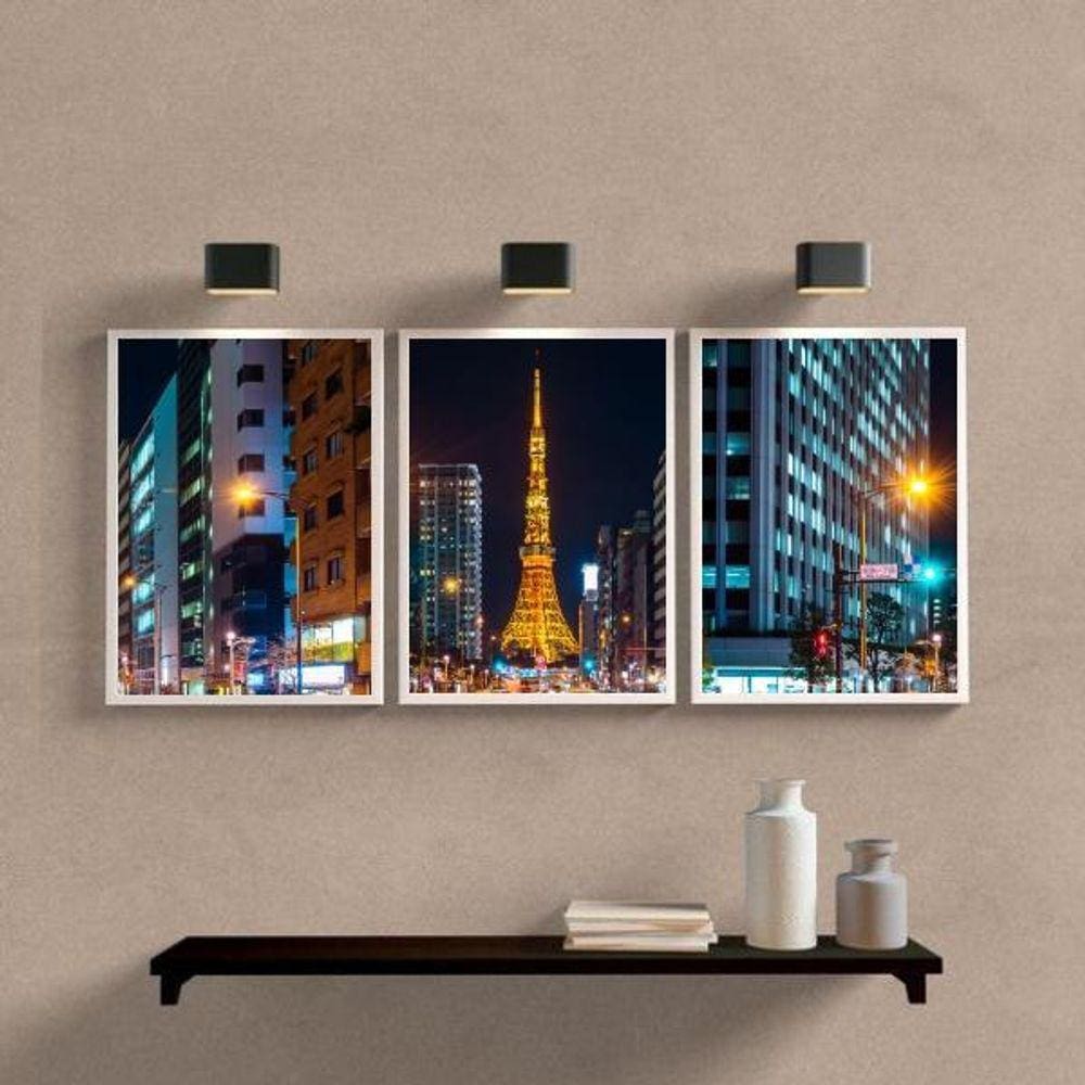 Kit 3 Quadros Decorativos Noite em Paris 45x34cm - com Vidro