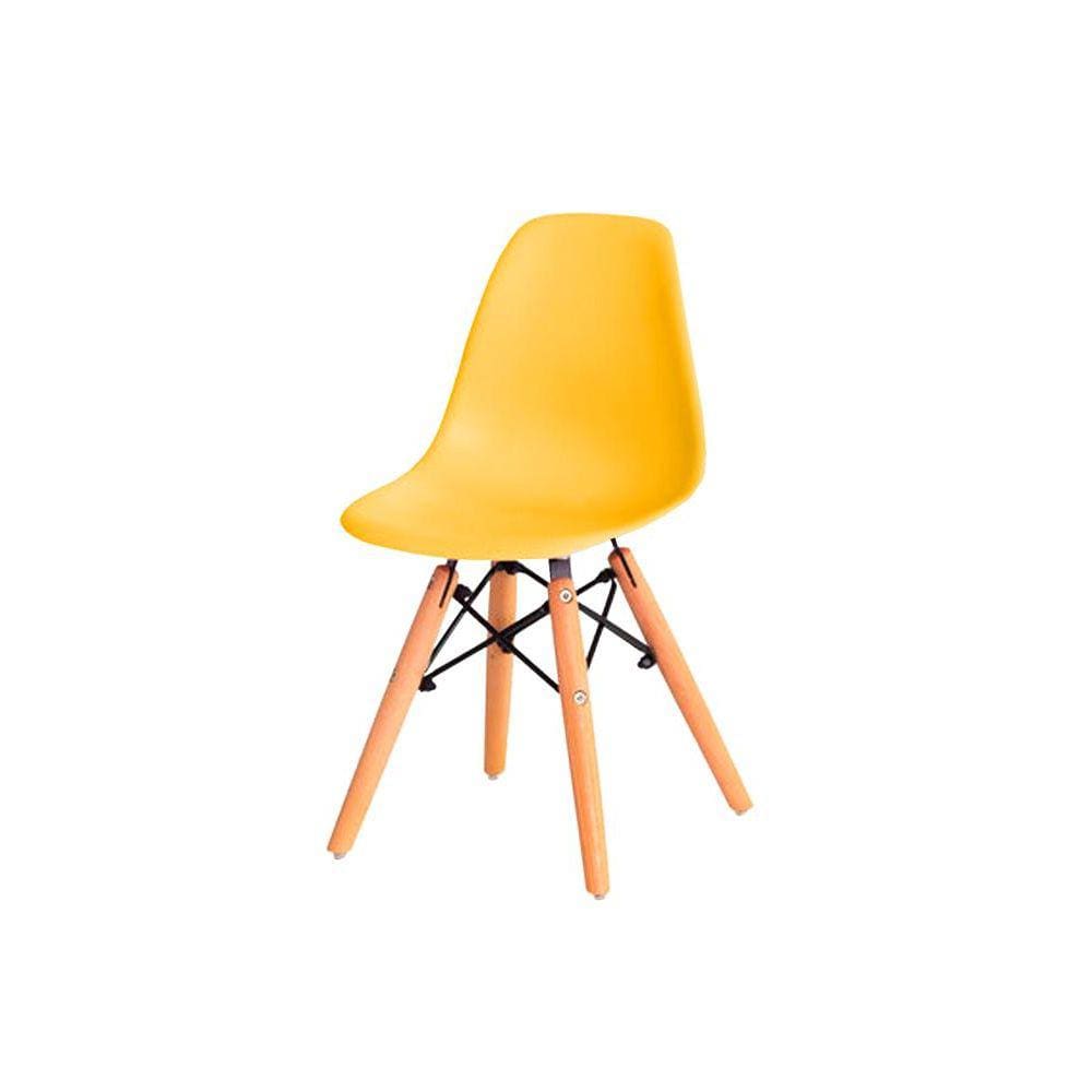 Cadeira Infantil Eames Braço Polipropileno Base Madeira Flórida Kids Fratini Móveis Amarelo