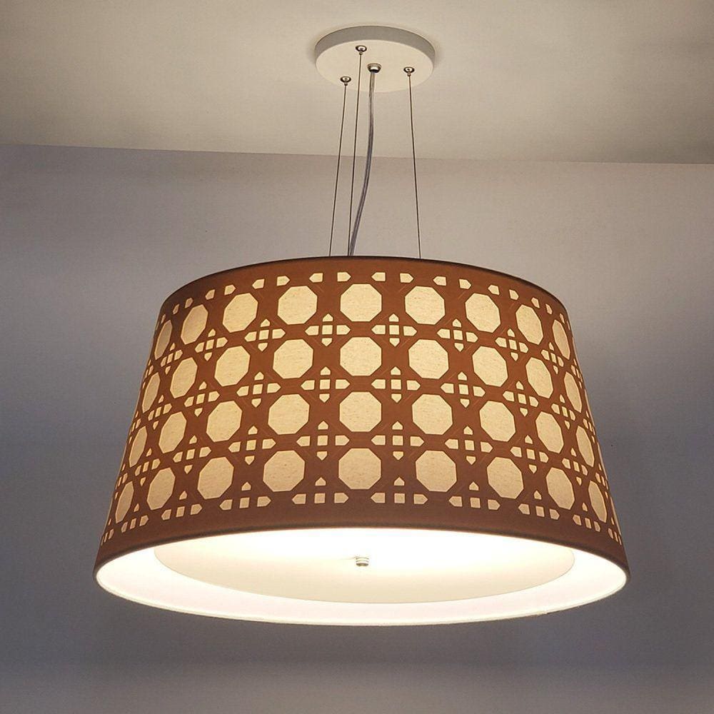 Luminaria de Teto Pendente Cone Recorte Palha 50x25cm Bege