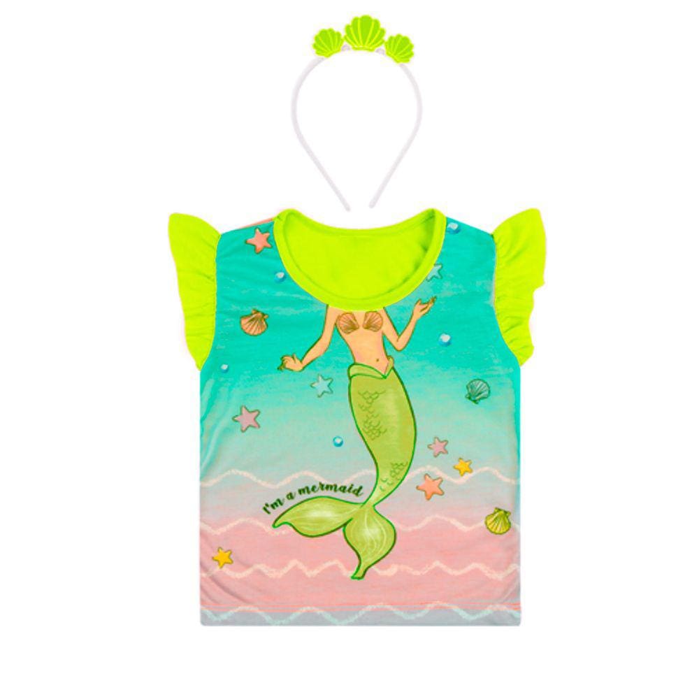 Blusinha Feminina Infantil Sereia com Tiara Fantaisa Menina