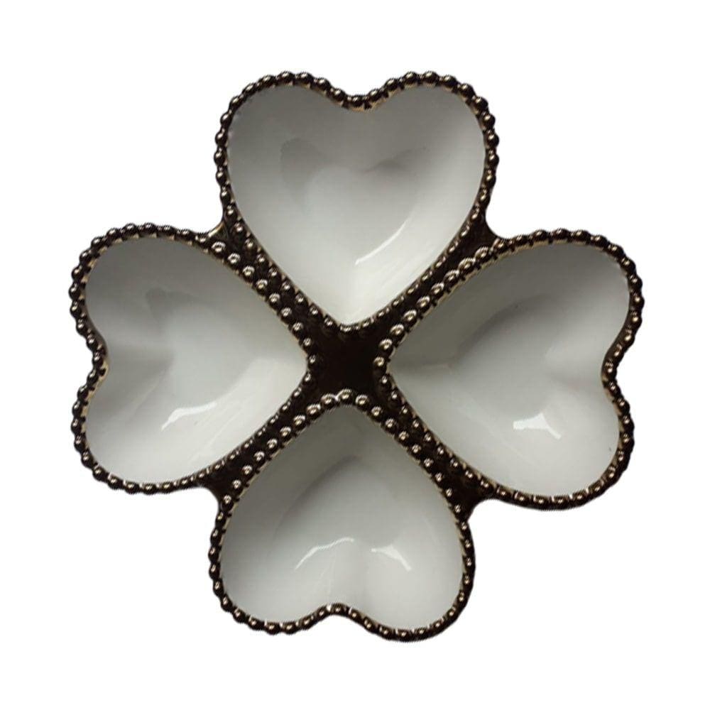 Kit Porta Bijuterias Joia Tigela de Cerâmica Trevo Coração