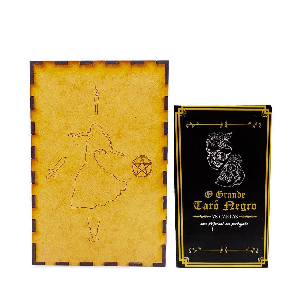 Kit O Grande Tarot Negro 78 Carta e Porta Tarô Caixa Madeira