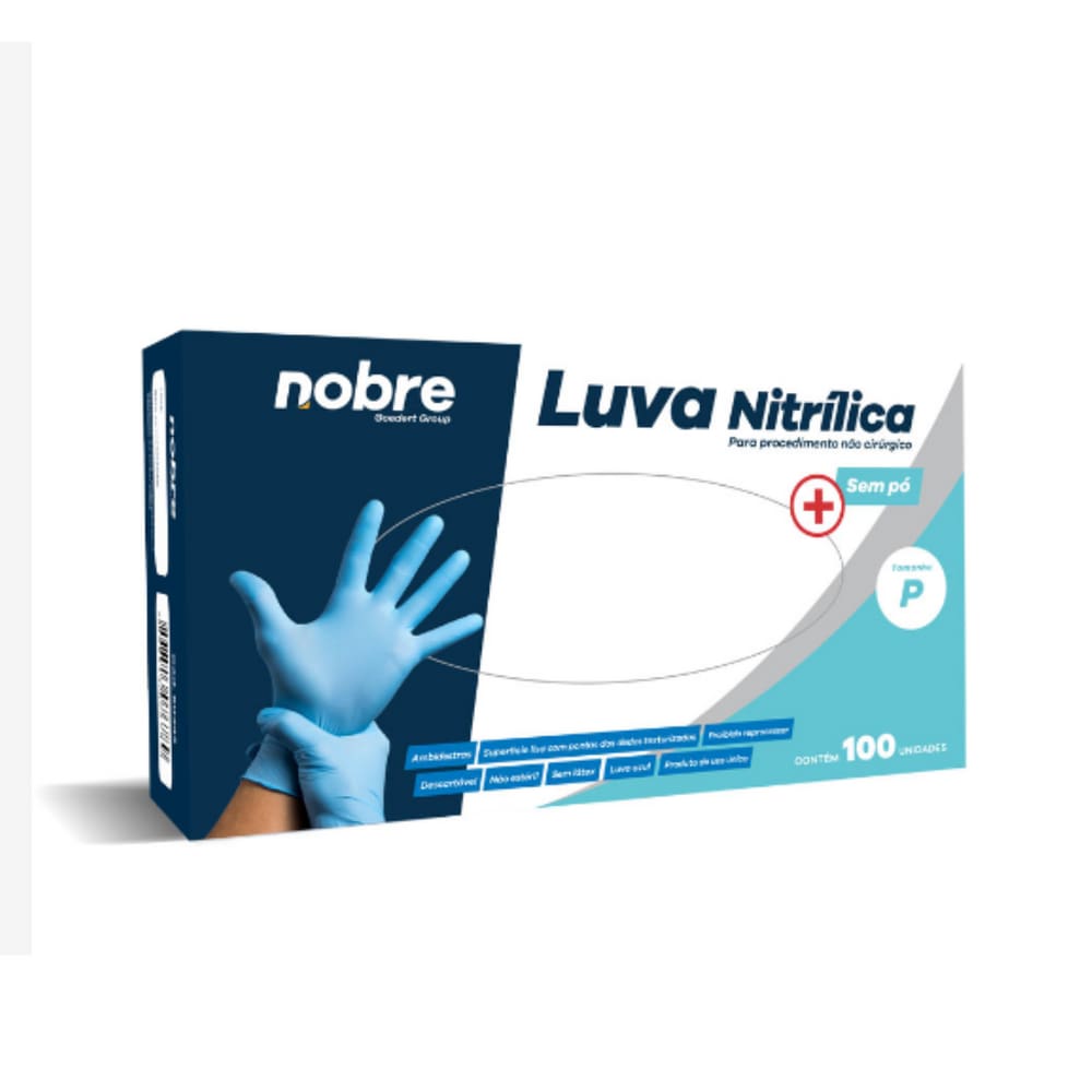 Luva Nitrilica sem pó caixa C/100 unidades P azul Nobre