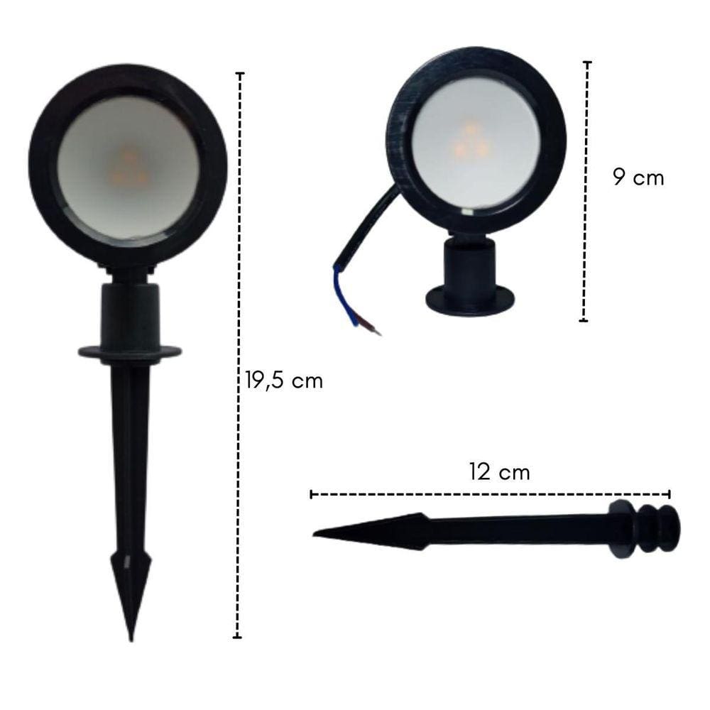 2 Luminárias Espeto Estaca Led Smd Base Ajustável 3W Luz