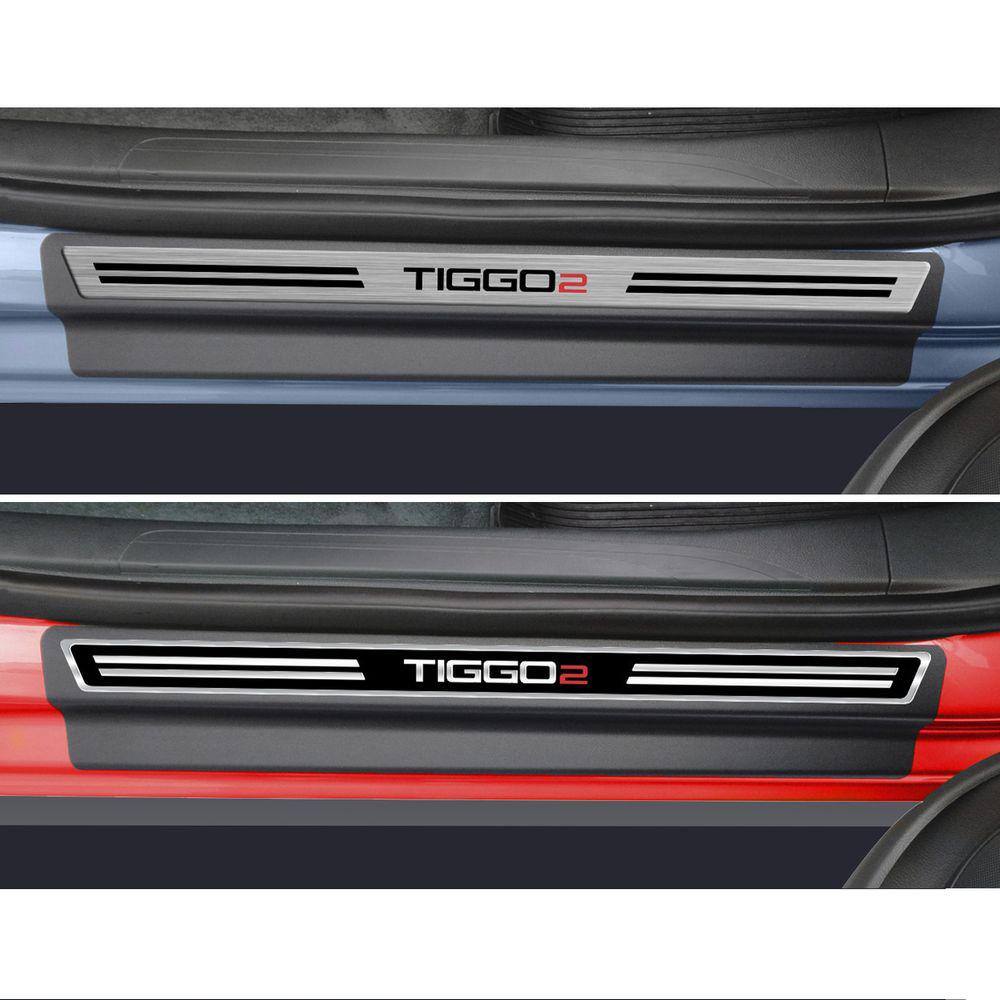 Jogo Soleira Premium Elegance Chery Tiggo 2 2017 2018 - 4 Portas ( Vinil + Resinada 8 Peças )