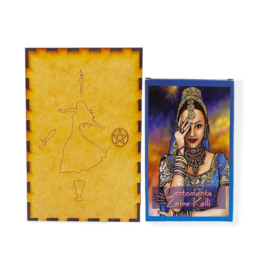 Kit Baralho Cartomante Zaira Kali e Porta Tarô Caixa Madeira