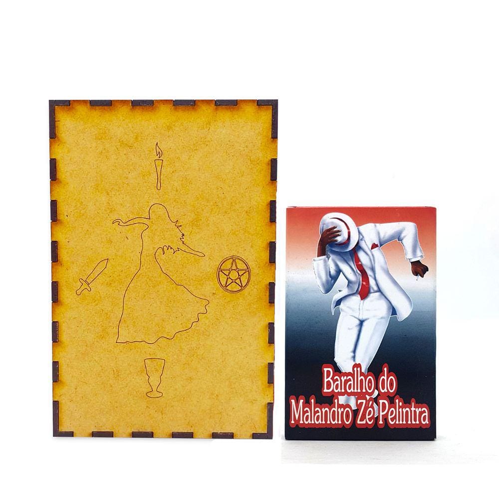 Kit Baralho Malandro Zé Pilintra e Porta Tarô Caixa Madeira