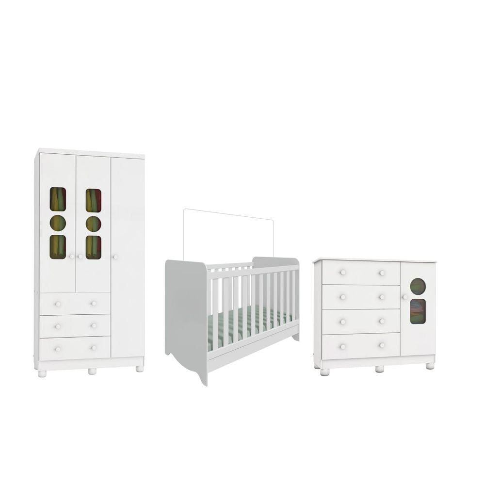 Quarto Completo Bebê Moveis Peroba Tedy 03 pts americano MDF
