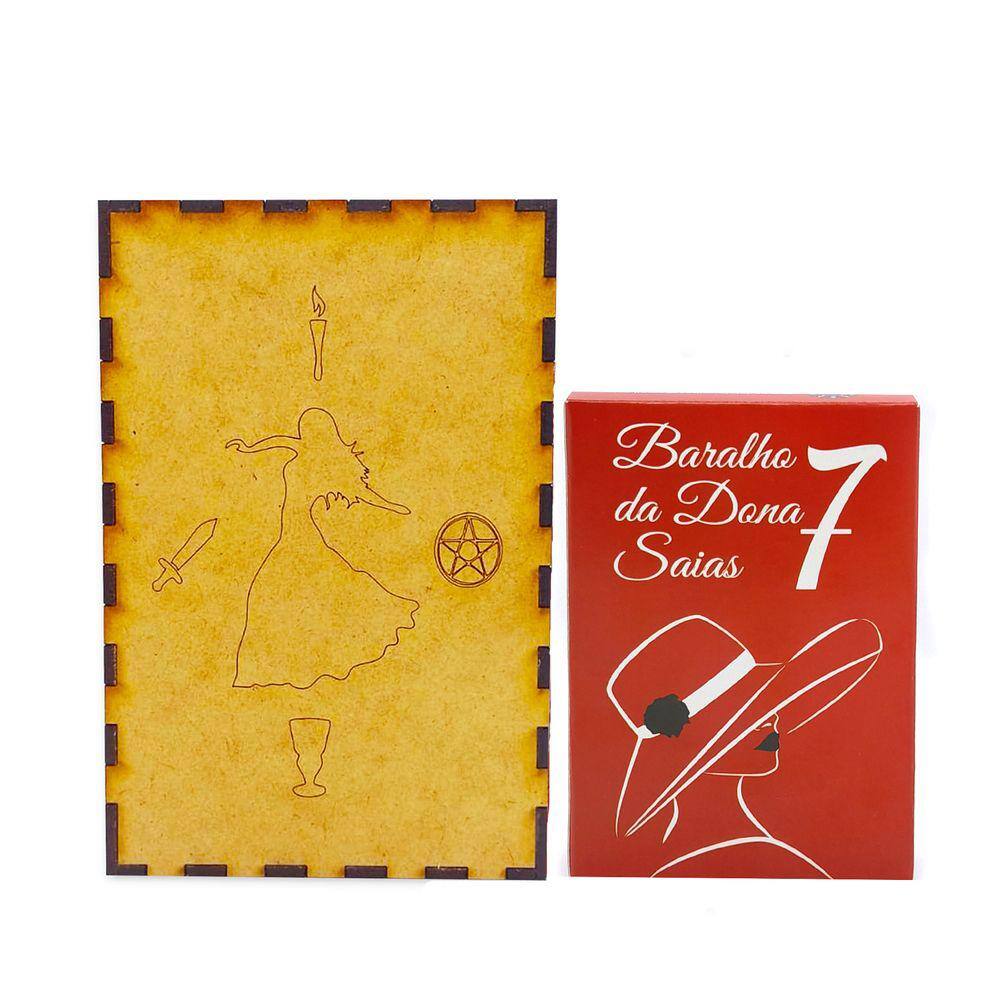 Kit Tarot Baralho Da Dona 7 Saias e Porta Tarô Caixa Madeira