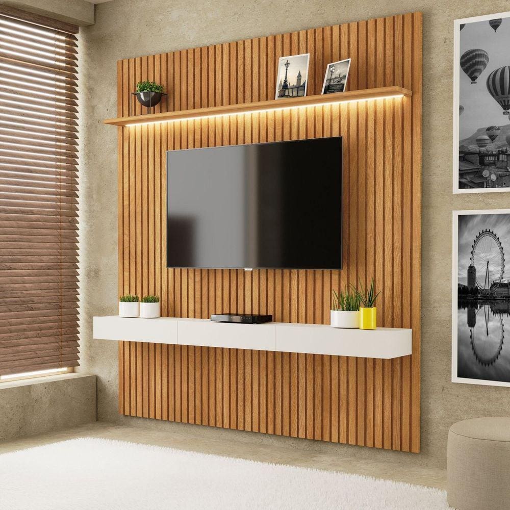 Painel Home para TV até 84 Polegadas 231cm Evolution Carvalho Oro / Off-White