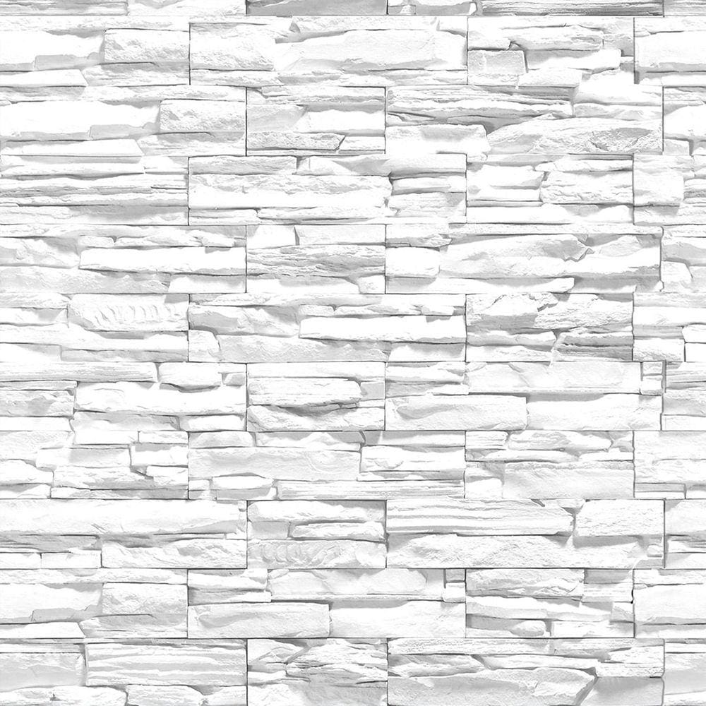 Kit 10 Rolos Papel De Parede Adesivo Pedra Branca 3,0M