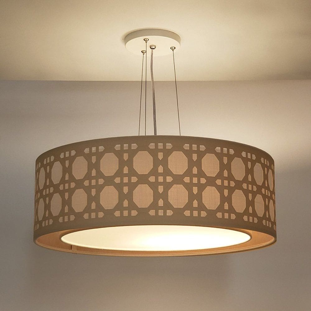 Luminária de Teto Pendente Palha Cúpula Dupla 50x16cm Cru