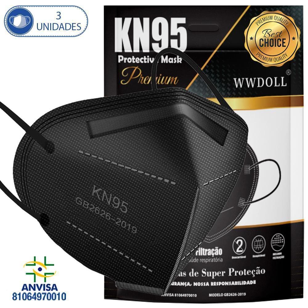 3 Máscaras Descartáveis Kn95 Pff2 Wwdoll 5 Camadas C Anvisa