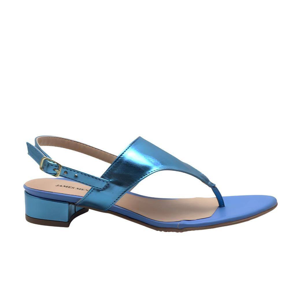 Sandália Feminina Metalizada em Salto Bloco Casual Cor Azul