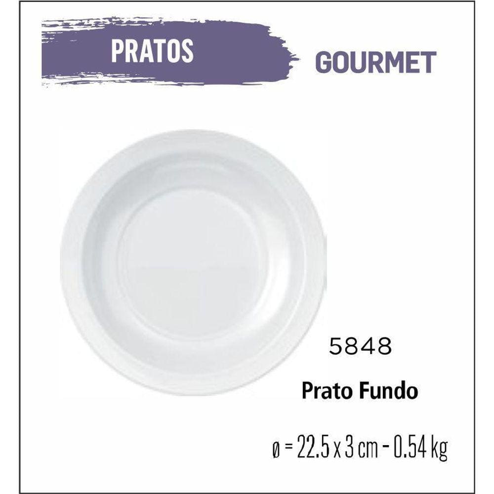 Jogo De Prato Gourmet 06 Pratos Fundo - 22Cm Branco