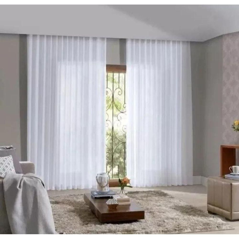 Cortina Voil Luxo Branca Forro 6,00 X 2,50 Metros Trilho