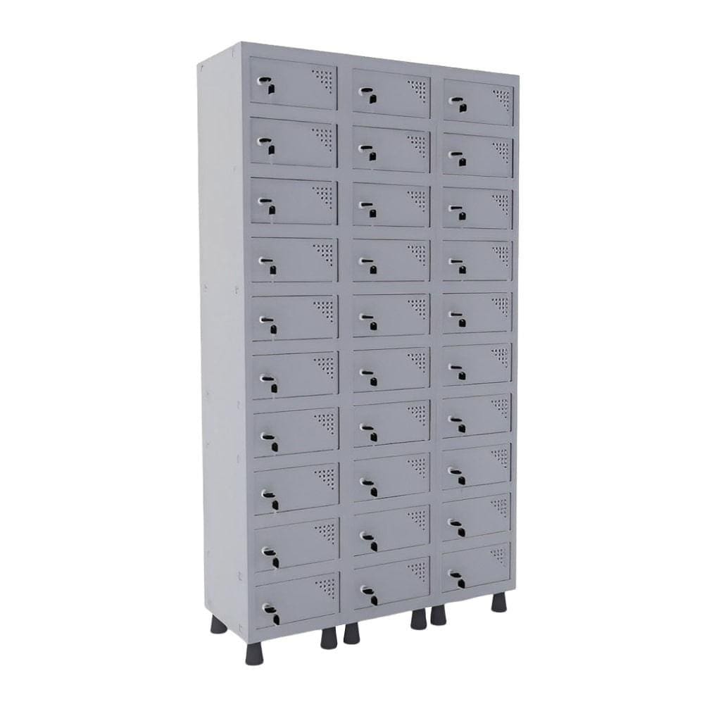 Armario Porta Objetos 30 Portas Cinza Com Fechadura Pandin