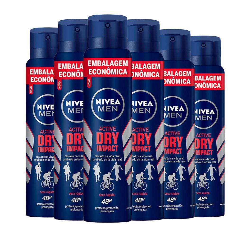 Kit Desodorante Aerosol Nivea Dry Impact For Men 200ml - 6 unidades