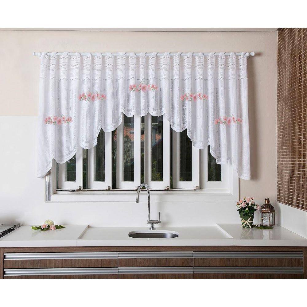 Cortina Cozinha Bando Renda 3,00 X 1,00 Cascata Floral