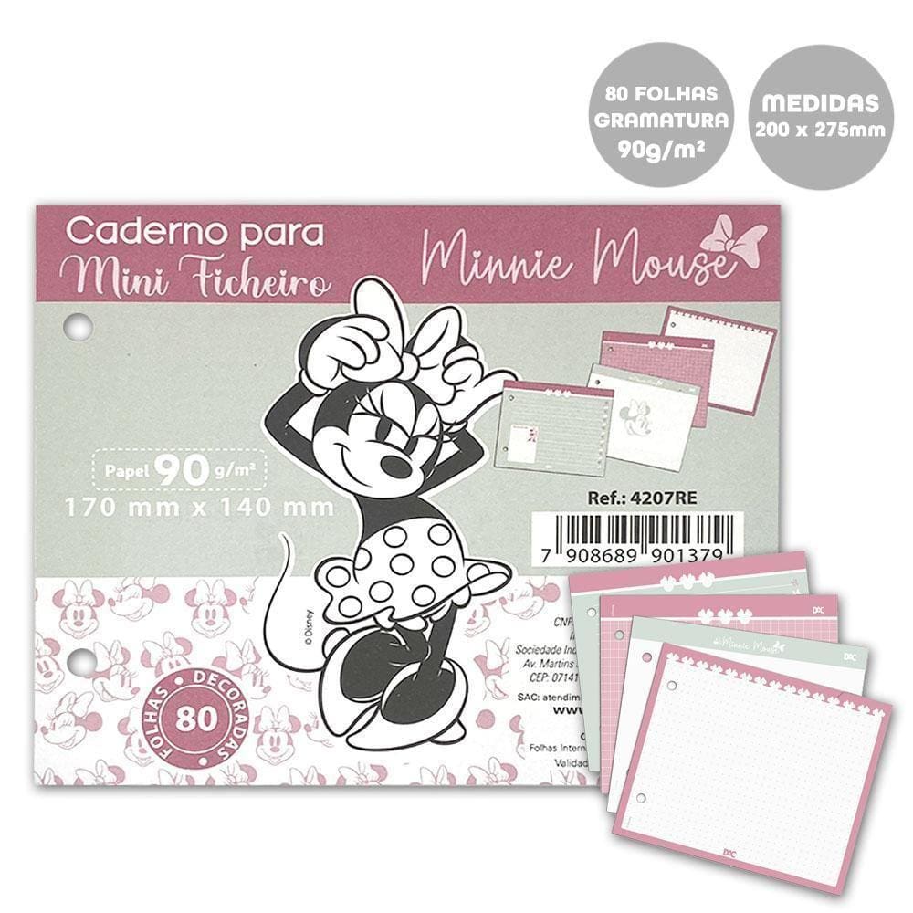 Refil Mini Fichário 17X14Cm 2 Furos 80Fls Minnie Mouse Dac