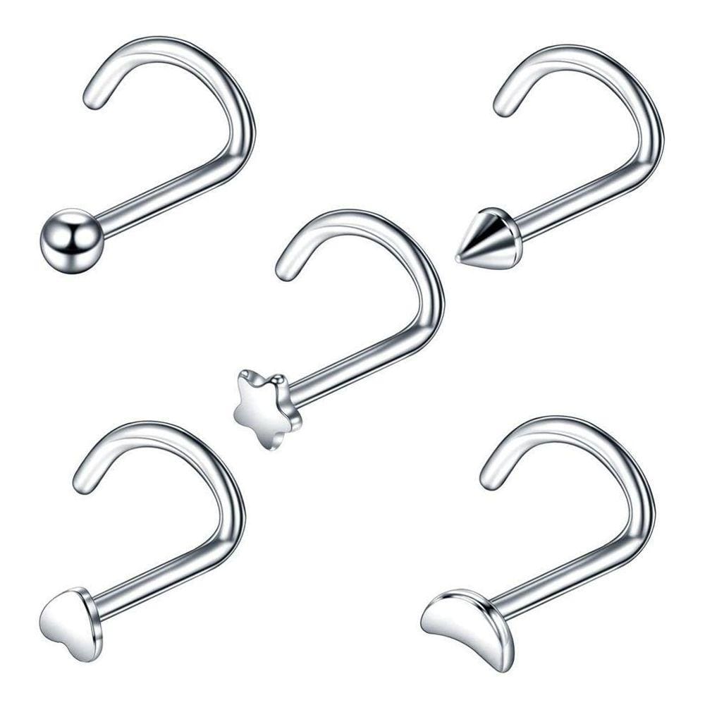 Kit 5 Piercing Nariz Nostril Atacado Coração Estrela Lua Bol