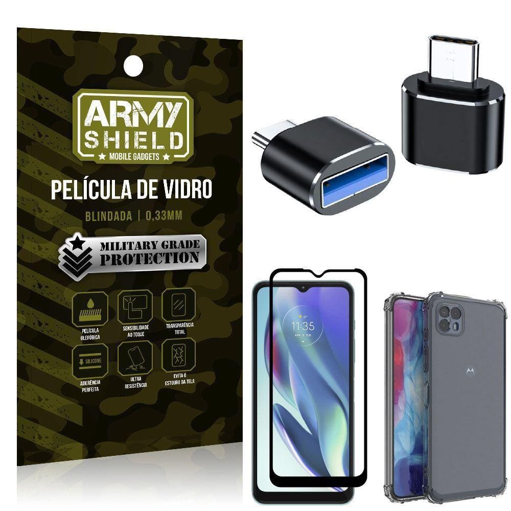 Capinha Moto G50 + Adaptador Tipo C Para Usb + Película 3D