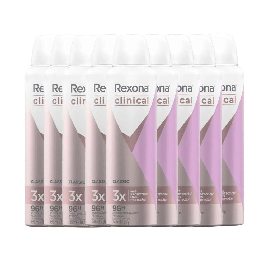 Kit Desodorante Antitranspirante Aerosol Rexona Clinical Classic 91g - 9 Unidades