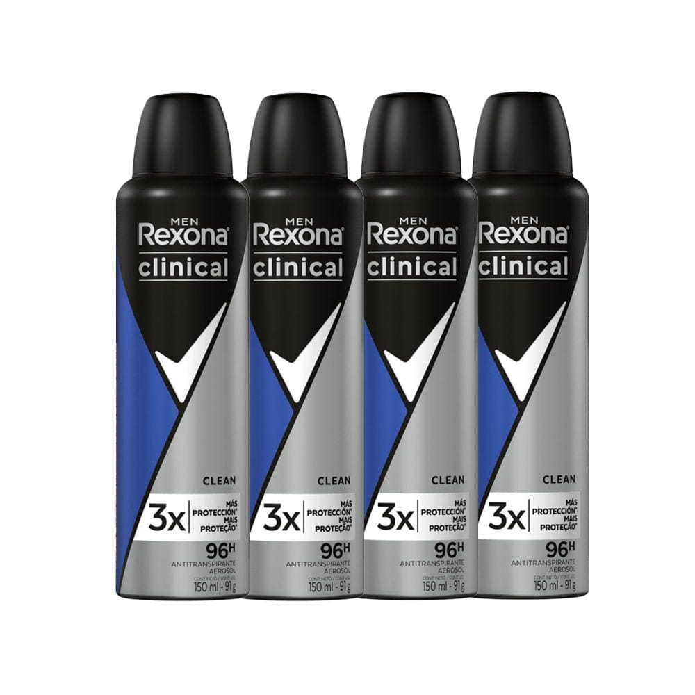 Kit Desodorante Antitranspirante Aerosol Rexona Clinical Clean Men 91g - 4 Unidades